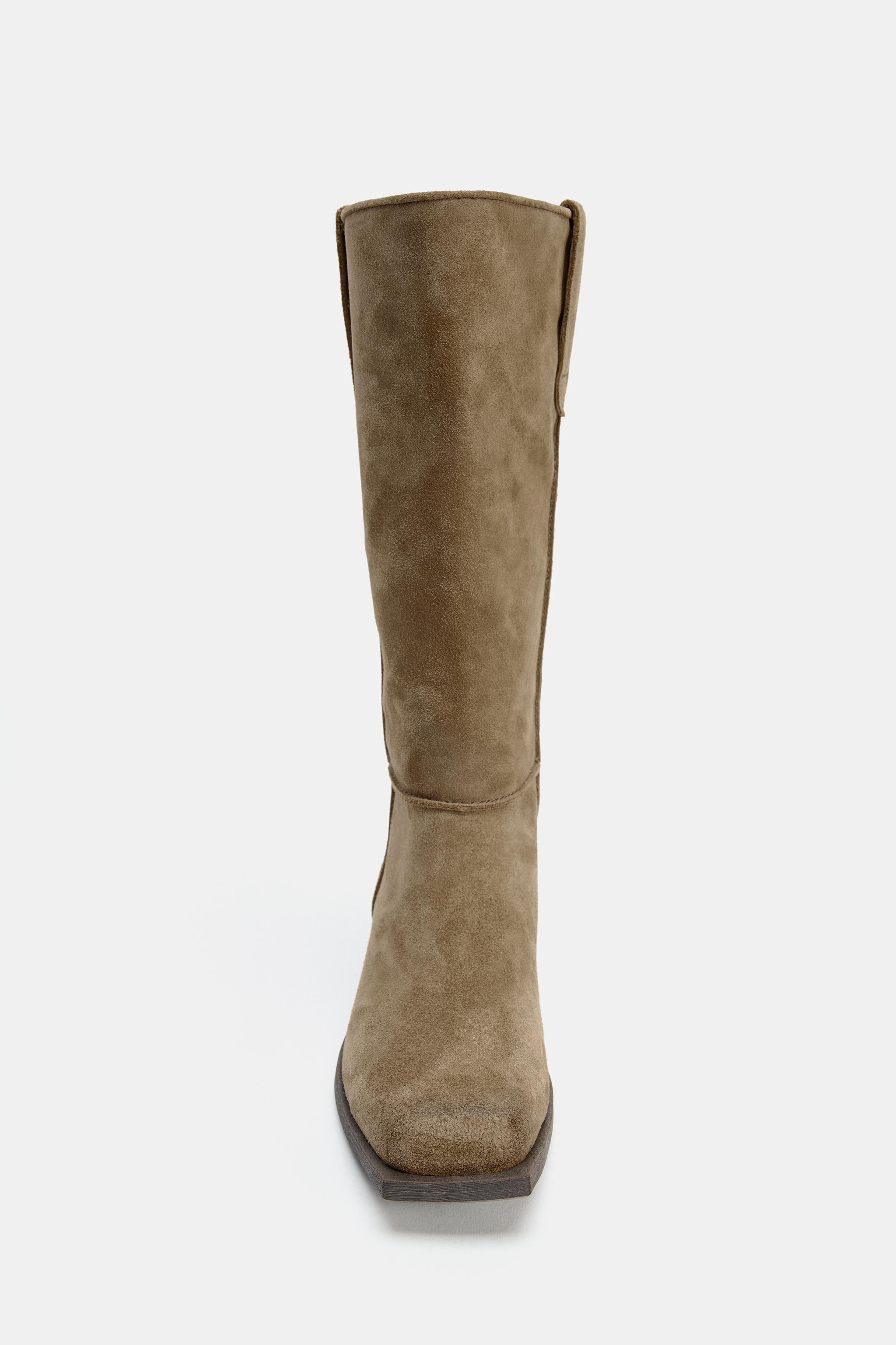 TOPSTITCHED SPLIT LEATHER BOOTS