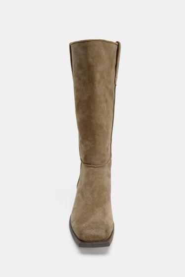 BOTTES CUISSARDES EN DAIM SURPIQÛRE - Gris de Zara - Image 3