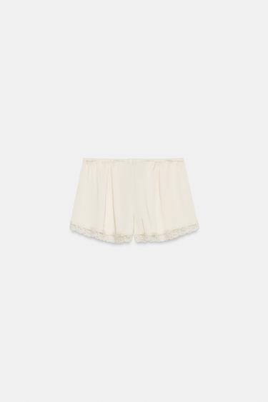 SATIN MINI SHORTS WITH LACE TRIM - Cava by Zara - Image 5