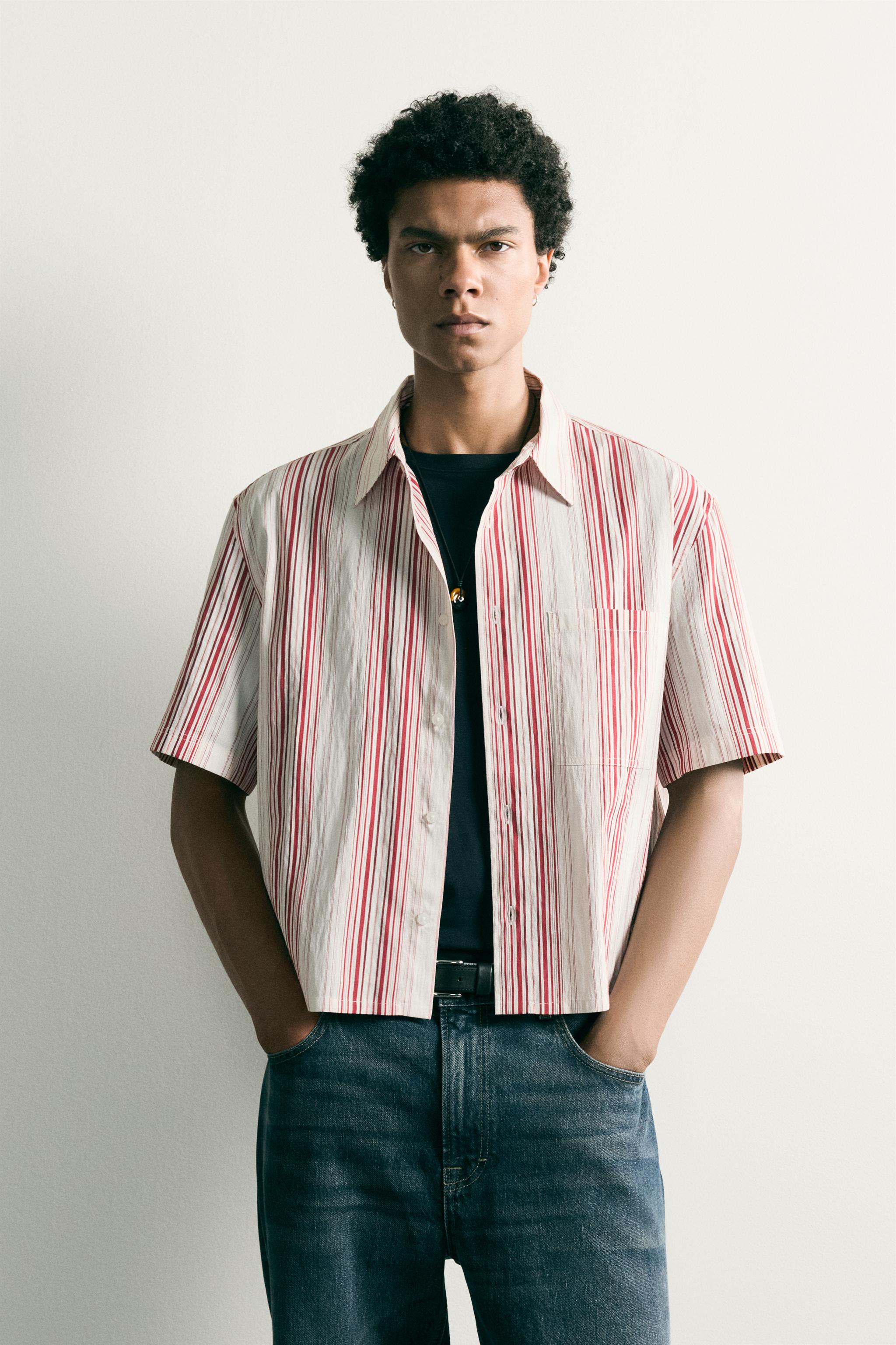 STRIPED BOXY FIT SHIRT — Pink
