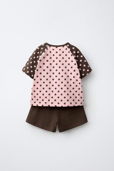 POLKA DOT T-SHIRT AND STRIPED SHORTS SET — Light pink 2