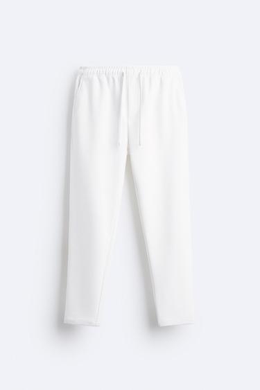 TEXTURED STRETCH PANTS - Oyster-white