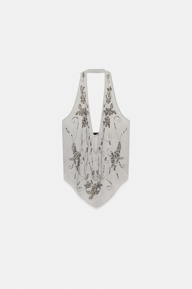 TOP À ENCOLURE AMÉRICAINE FANTAISIE - Gris de Zara - Image 7