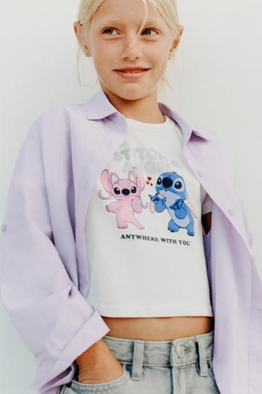 Zara KOMPLET JEDNOBOJNA KOŠULJA S KRATKOM MAJICOM LILO & STITCH © DISNEY – svijetloružičasto ljubičasta