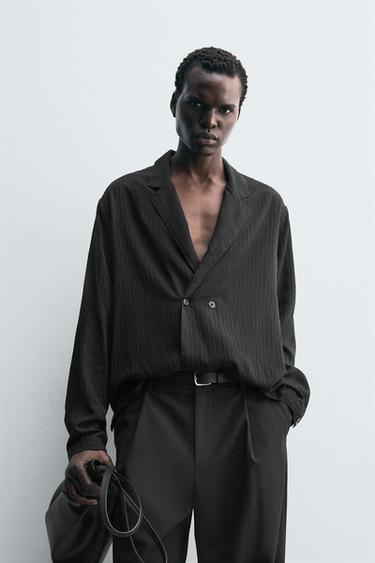 STRIPED KIMONO SHIRT - Black by Zara