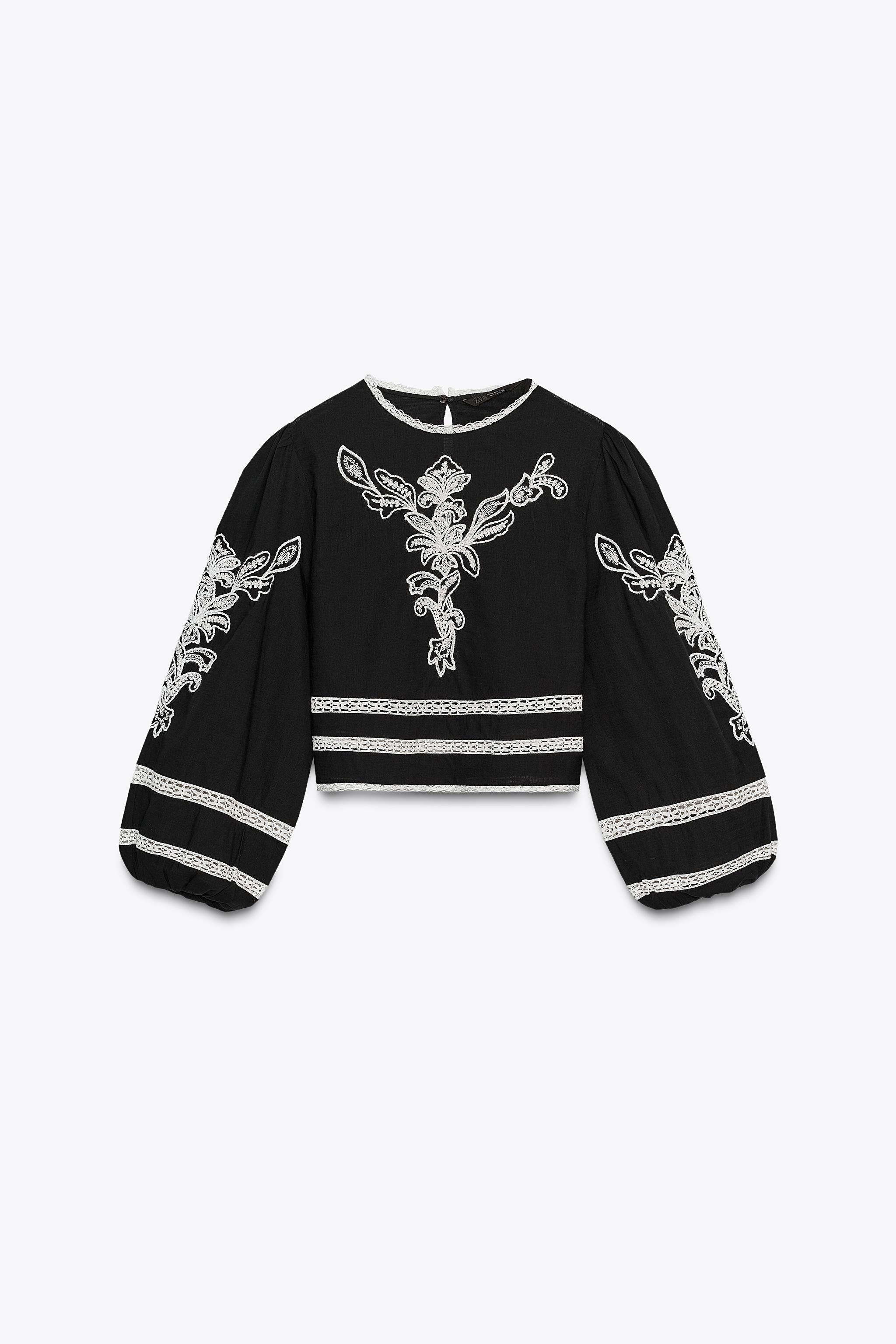 トップス K ZW COLLECTION EMBROIDERED BLOUSE - Black | ZARA India