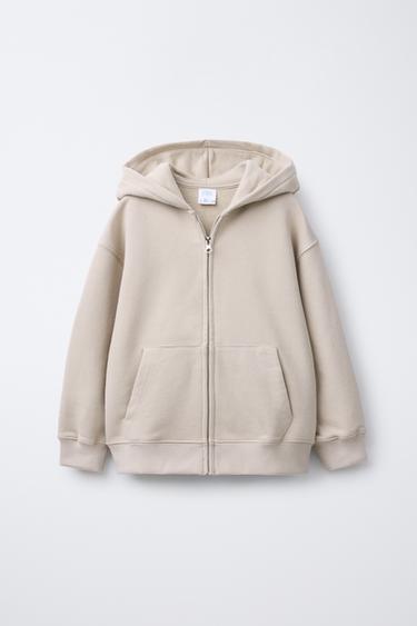 SUDADERA LISA CAPUCHA Y CREMALLERA - Visón de Zara