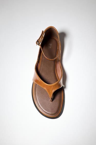 Zara LEATHER TOE SANDALS - Brown