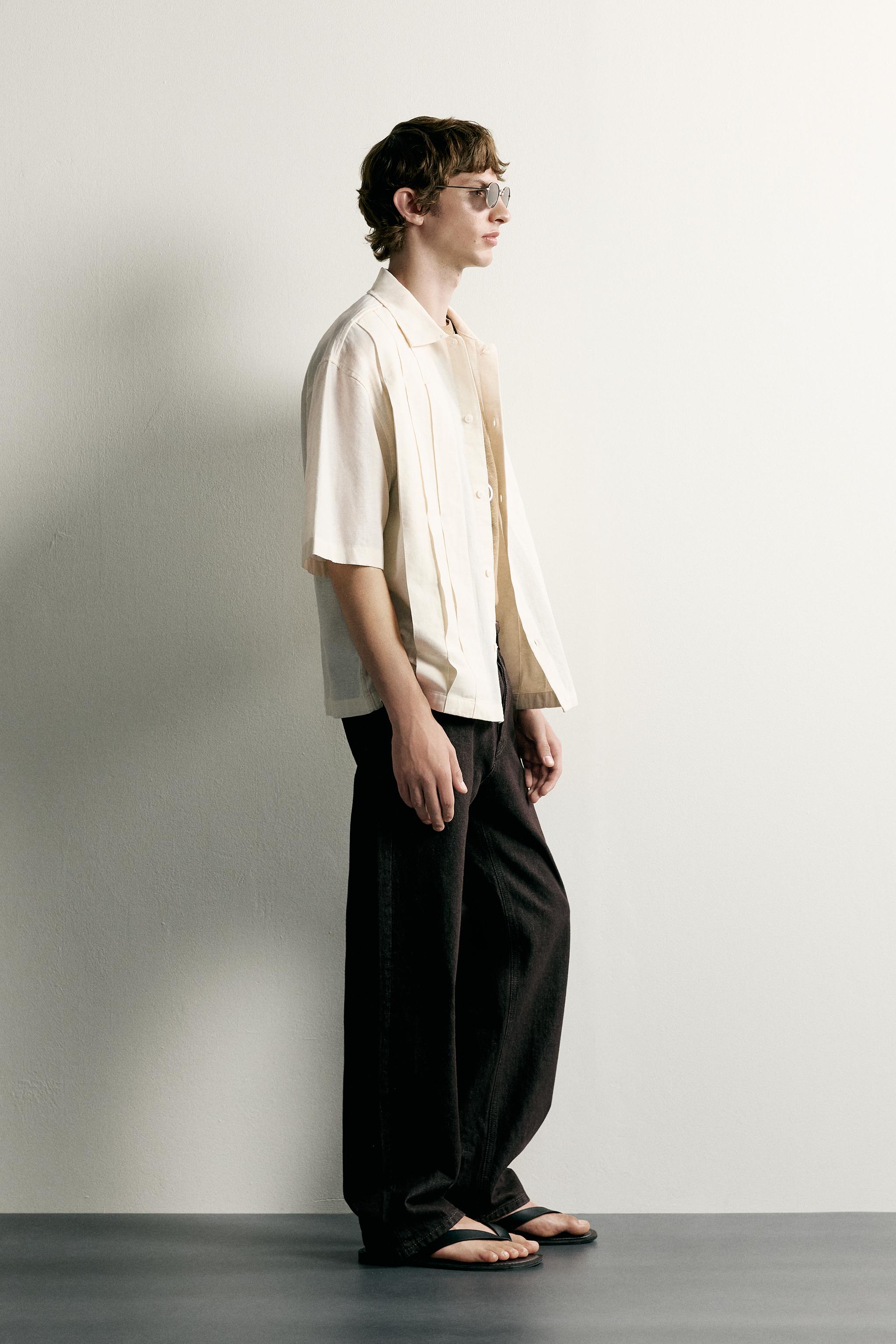 Мужские рубашки Zara RELAXED FIT PLEATED SHIRT — фото 4