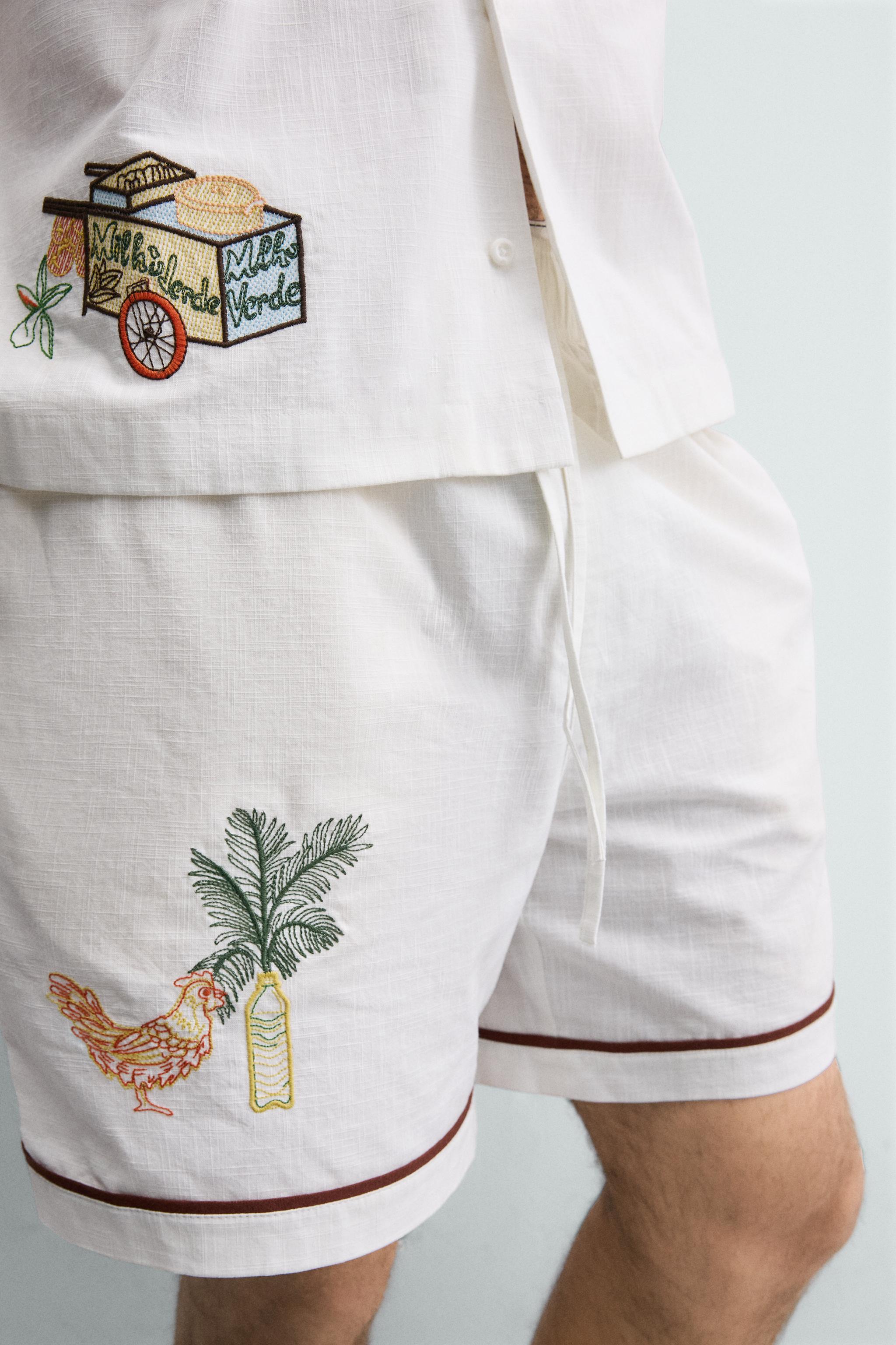 RELAXED FIT CONTRAST EMBROIDERY SHORTS