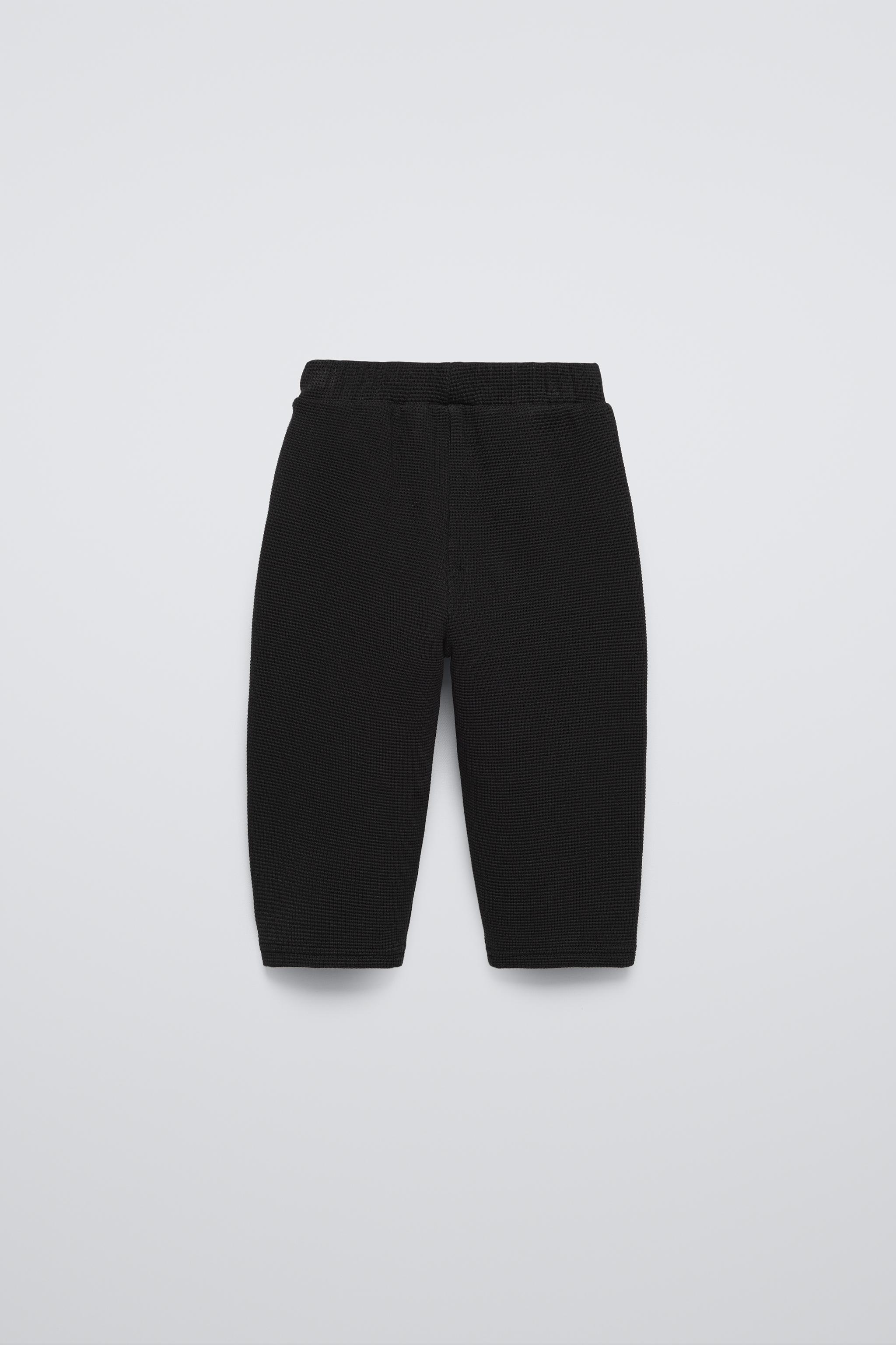 Zara Pantalon Recto Tejido Tipo Gofre En Negro 3 Anos 98 Cm Ninos