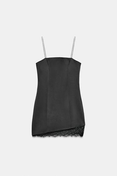 VESTIDO CORTO SATINADO ENCAJE - Negro de Zara - Imagen 0