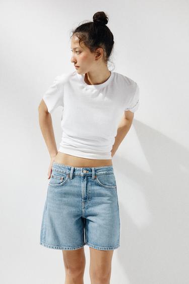 TRF MID-RISE デニム バミューダパンツインディゴブルーZaraのTRF MID-RISE デニム バミューダパンツ - インディゴブルー 