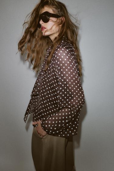 BLOUSE À NŒUD ET À POIS - Marron / Écru de Zara - Image 2