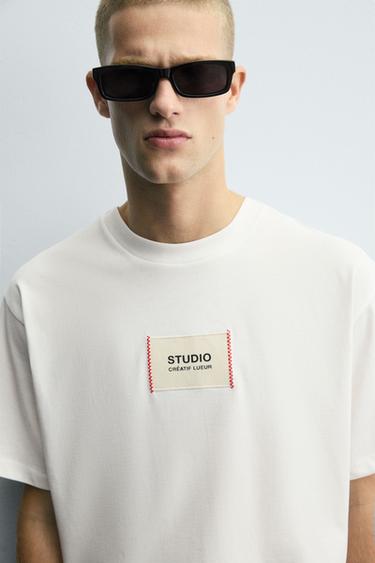 Zara TEXT PATCH T-SHIRT - White