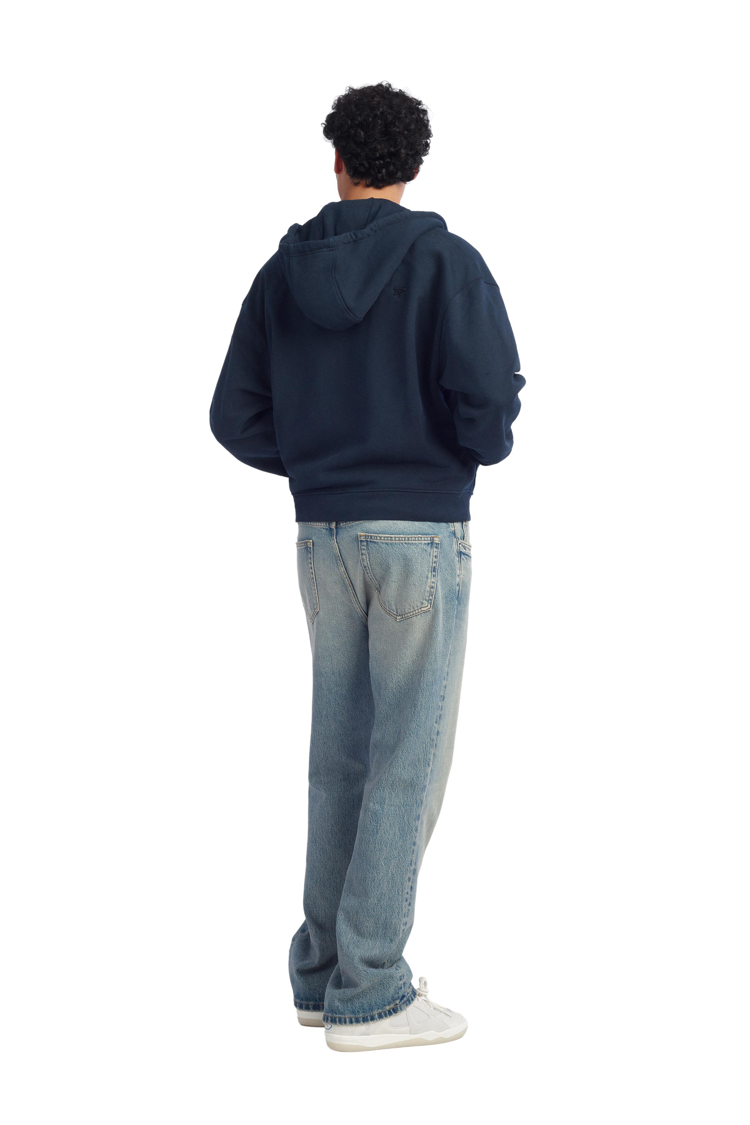 CROPPED FIT ZIPPER HOODIE SWEATSHIRT — Navy blue