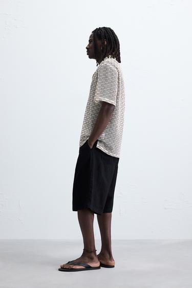 OPEN-WEAVE TEXTURED SHIRT - Black / White by Zara - Image 3