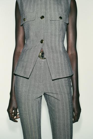 Zara PRSLUK EVASÉ SA UZORKOM RIBLJE KOSTI – Siva