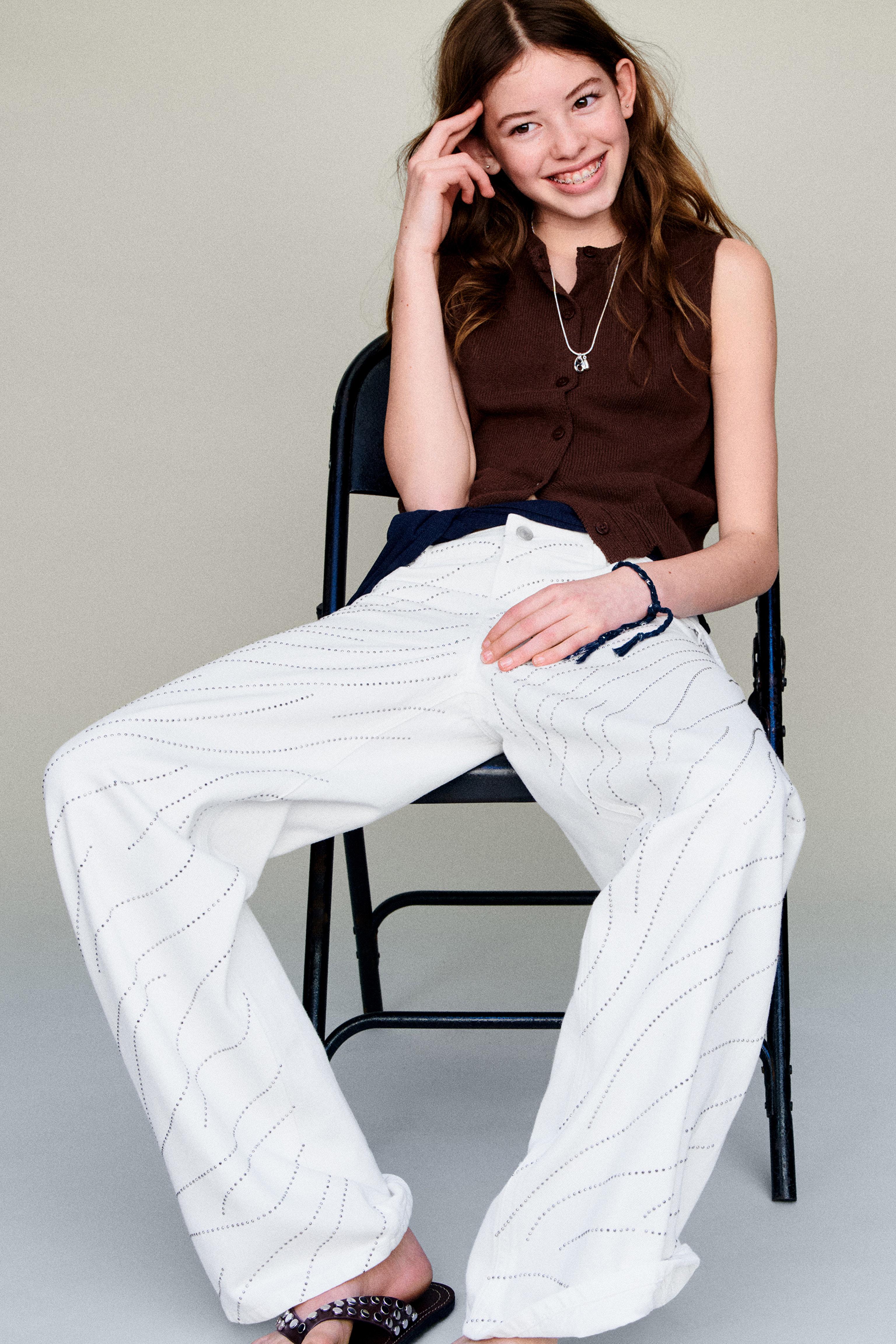 RHINESTONE & STAR WIDE LEG JEANS — White