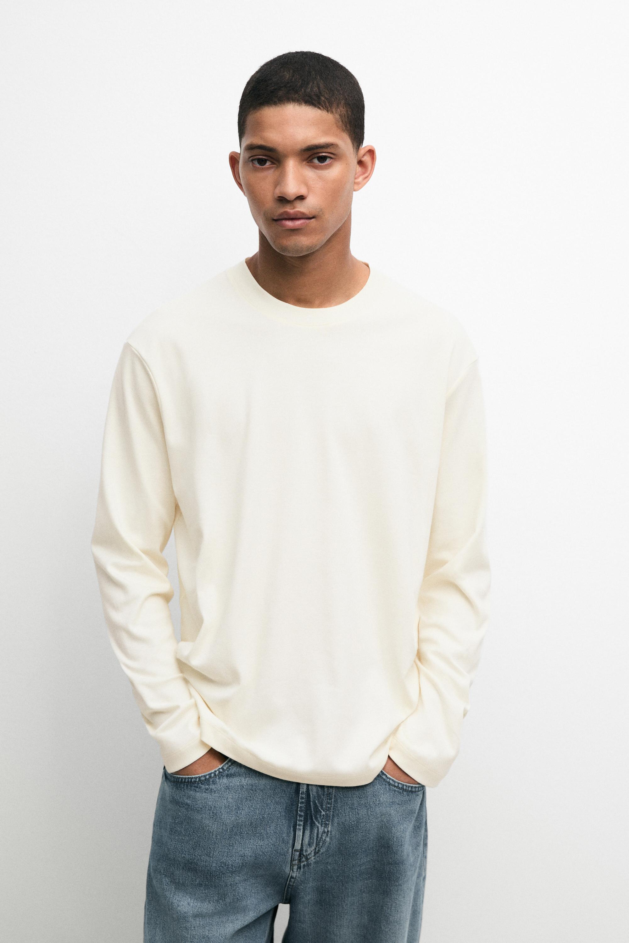 100% cotton long sleeve T-shirt — Biscuit