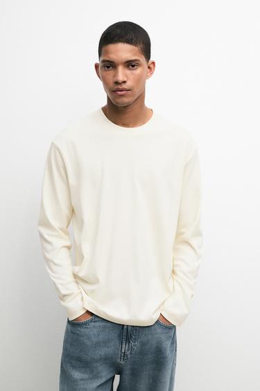 Zara 100% cotton long sleeve T-shirt - Biscuit