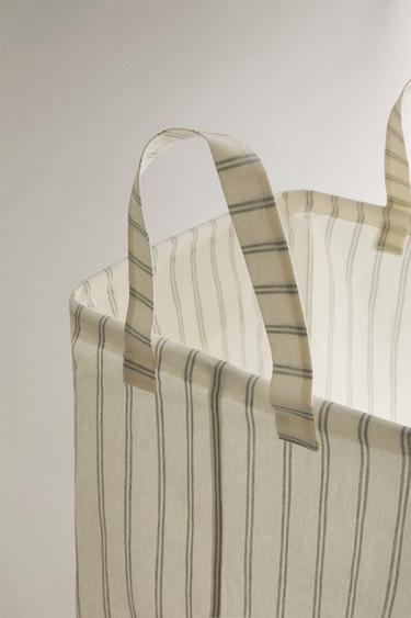 STRIPED LAUNDRY HAMPER - Sea green by Zara - Image 1