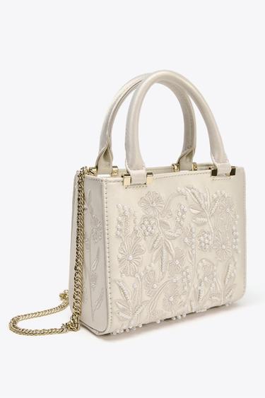 SATIN-EFFECT PEARL HANDBAG - Ecru by Zara