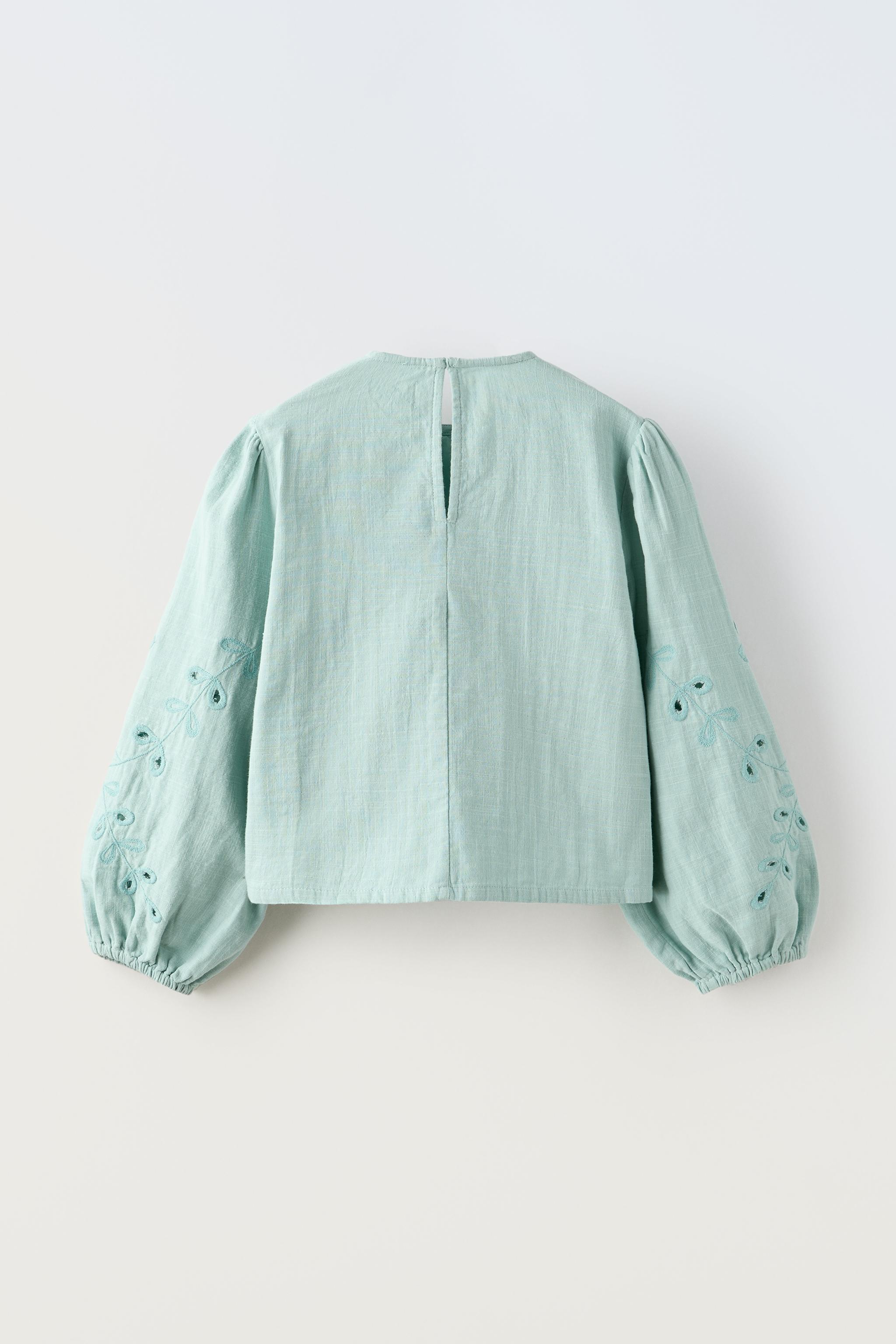 カットワーク刺繍入りシャツ - ウォーターグリーン | ZARA Japan 