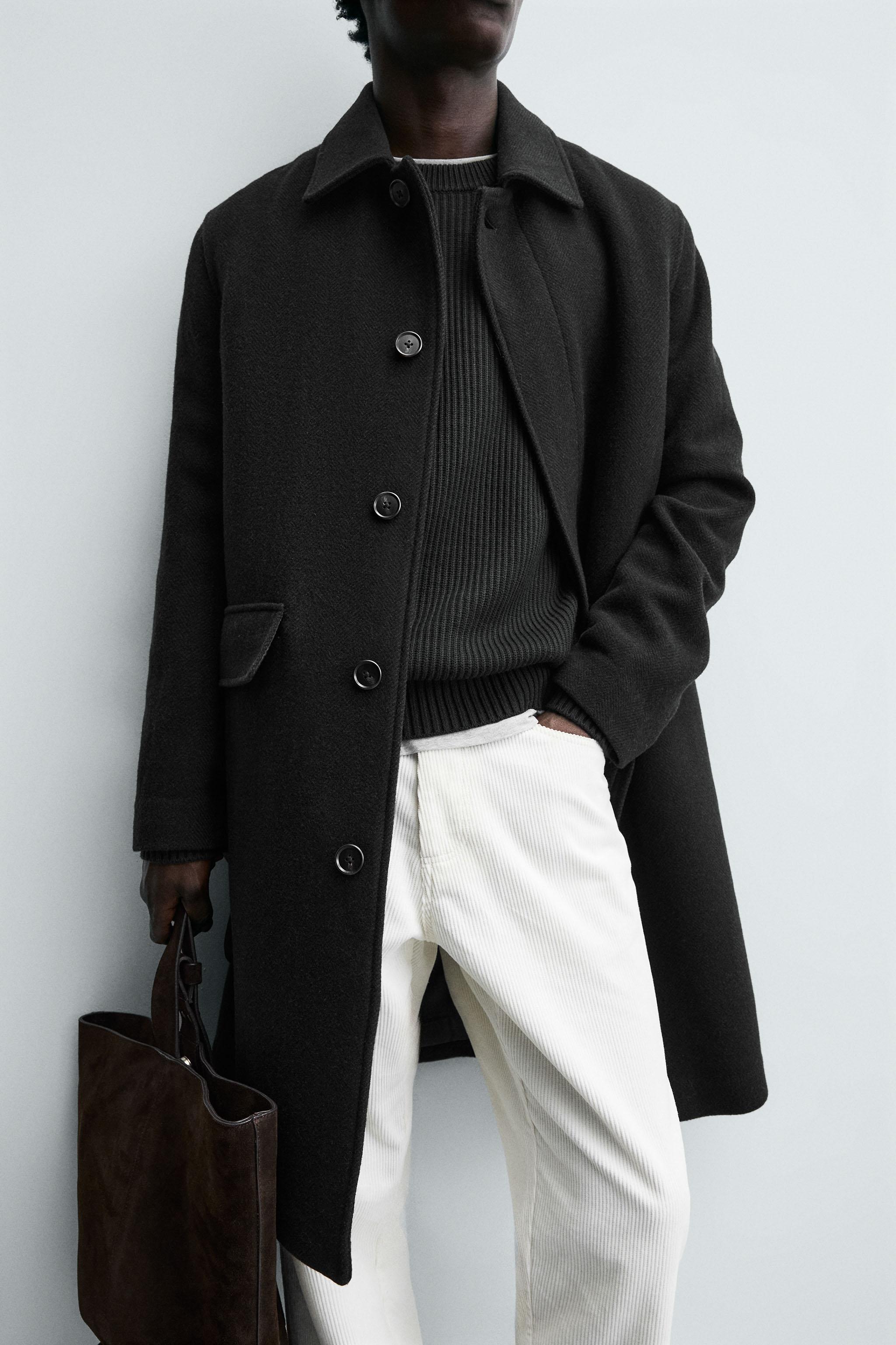 ウール100%ヘリンボーンコート - ダークカーキ | ZARA Japan / 日本