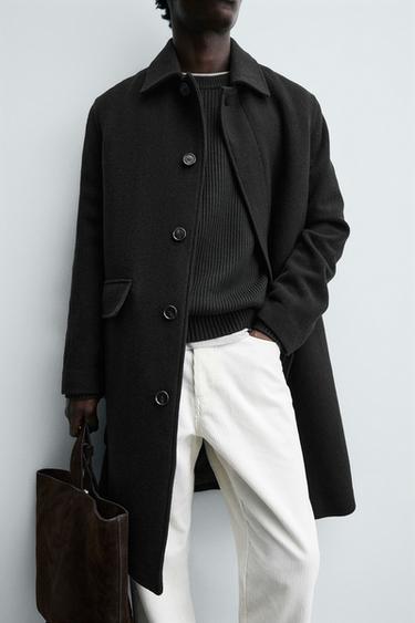 MANTEAU 100 % LAINE À CHEVRONS - Kaki foncé de Zara - Image 5