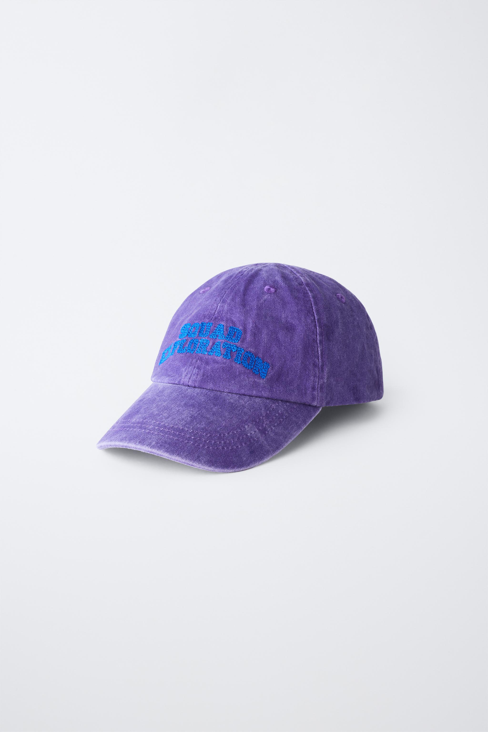 WASHED EFFECT EMBROIDERED TEXT CAP — Purple