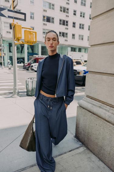 Zara 連帽飛行員夾克 - 靛青色