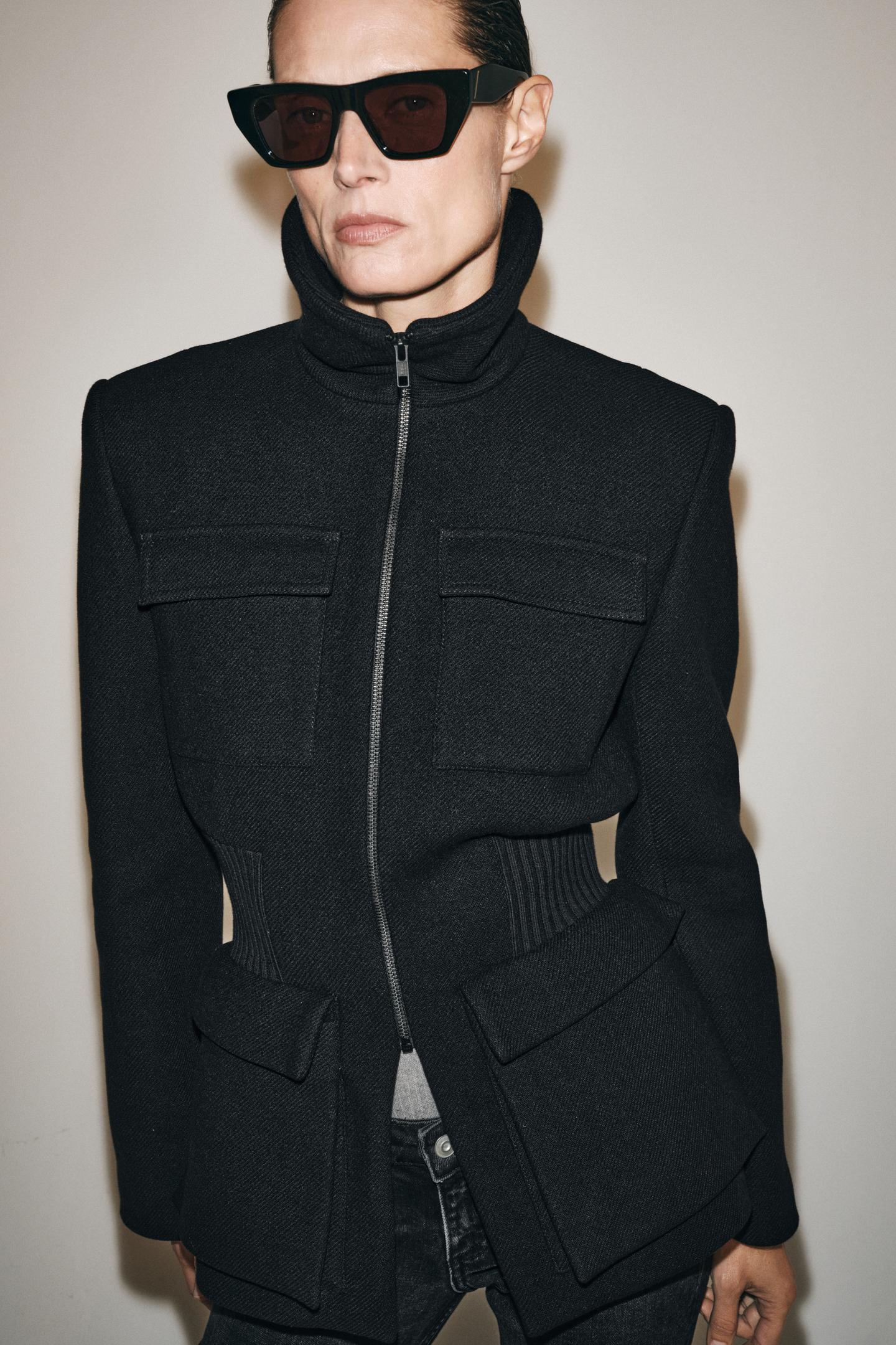Женская куртка Zara ZW Collection Wool Blend Shoulder Pad, цвет: Чёрный — фото 2