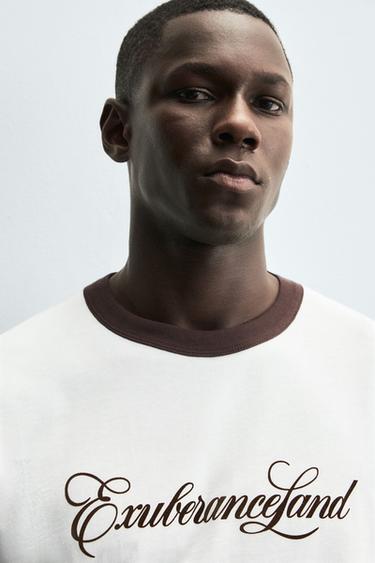 T-SHIRT CÔTELÉ CONTRASTE INSCRIPTION - Blanc de Zara - Image 4
