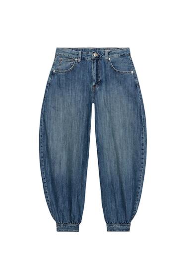 TRF BALLOON MID-WAIST JEANS WITH BELT LOOP - Blue by Zara