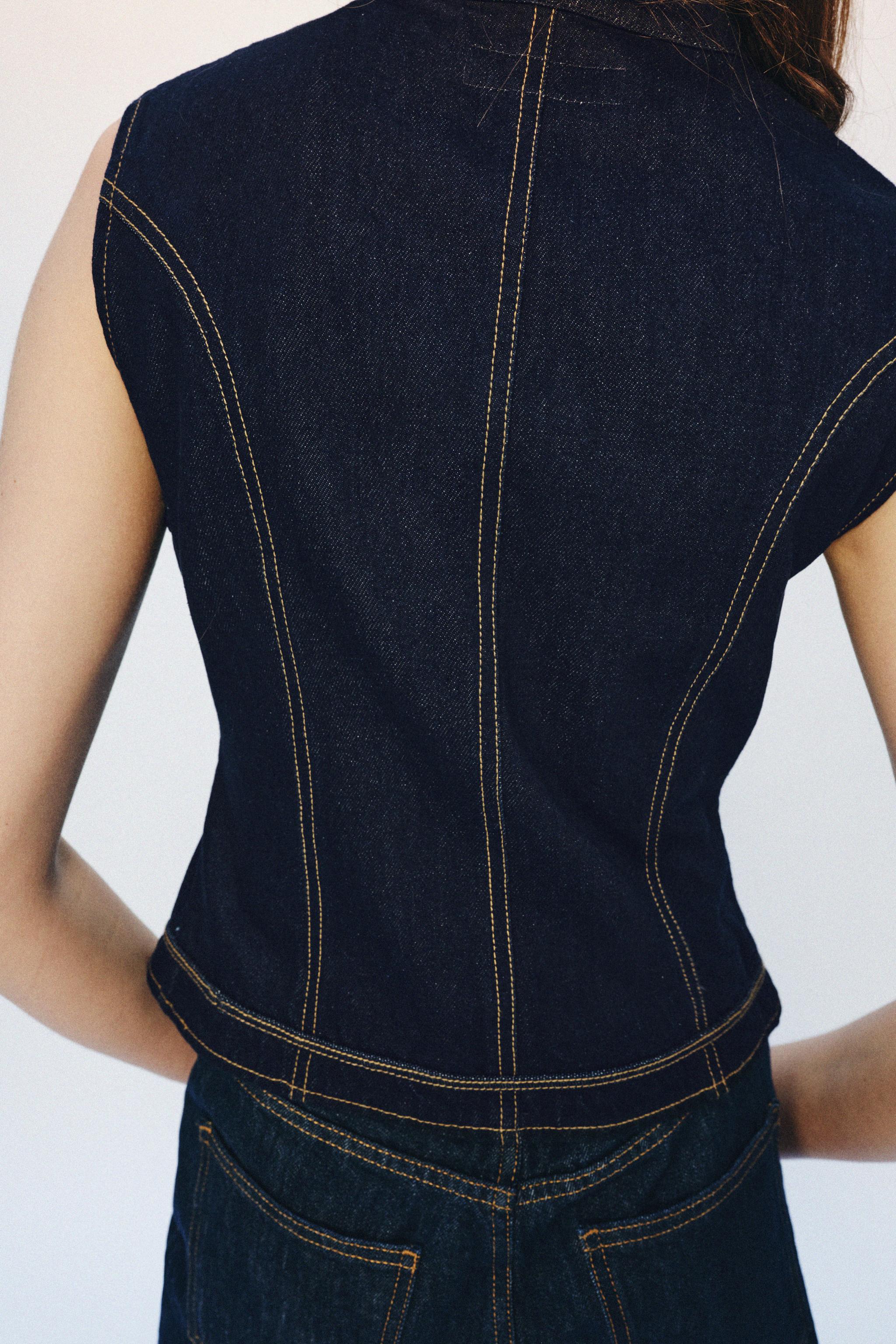 ZW COLLECTION TOPSTITCH FIREMAN CLASP DENIM VEST - Blue | ZARA