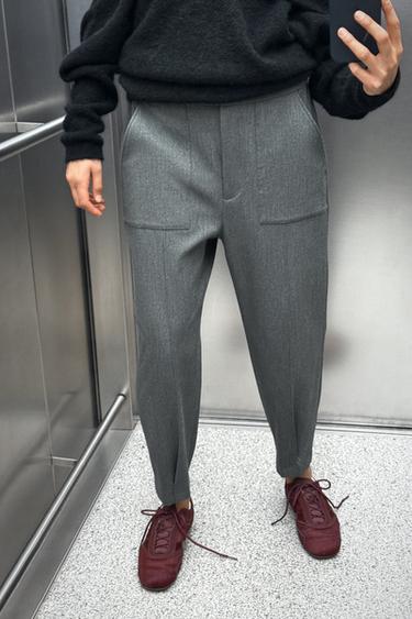 PANTALON CARROT PLIS BAS - Gris chiné de Zara
