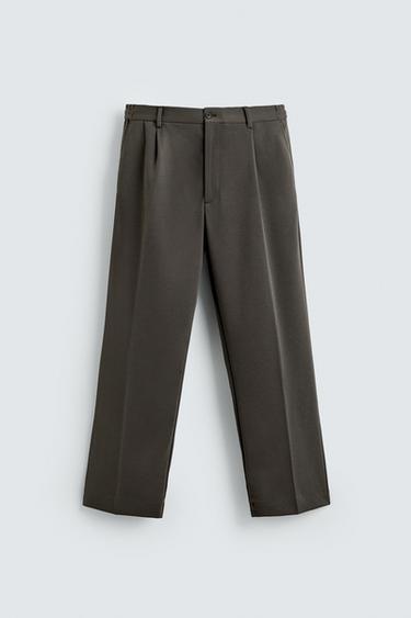 PANTALON FLUIDE COUPE DROITE - Kaki foncé de Zara