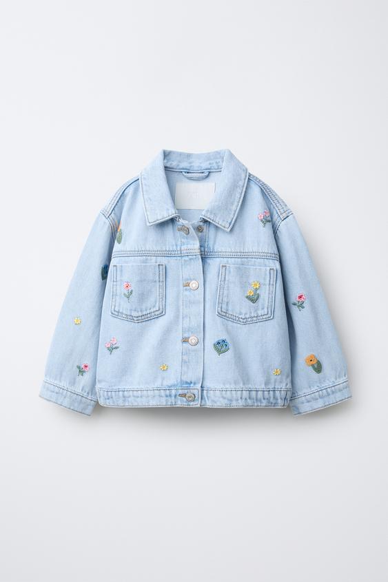CAZADORA DENIM FLORES BORDADAS - Azul de Zara - Imagen 0