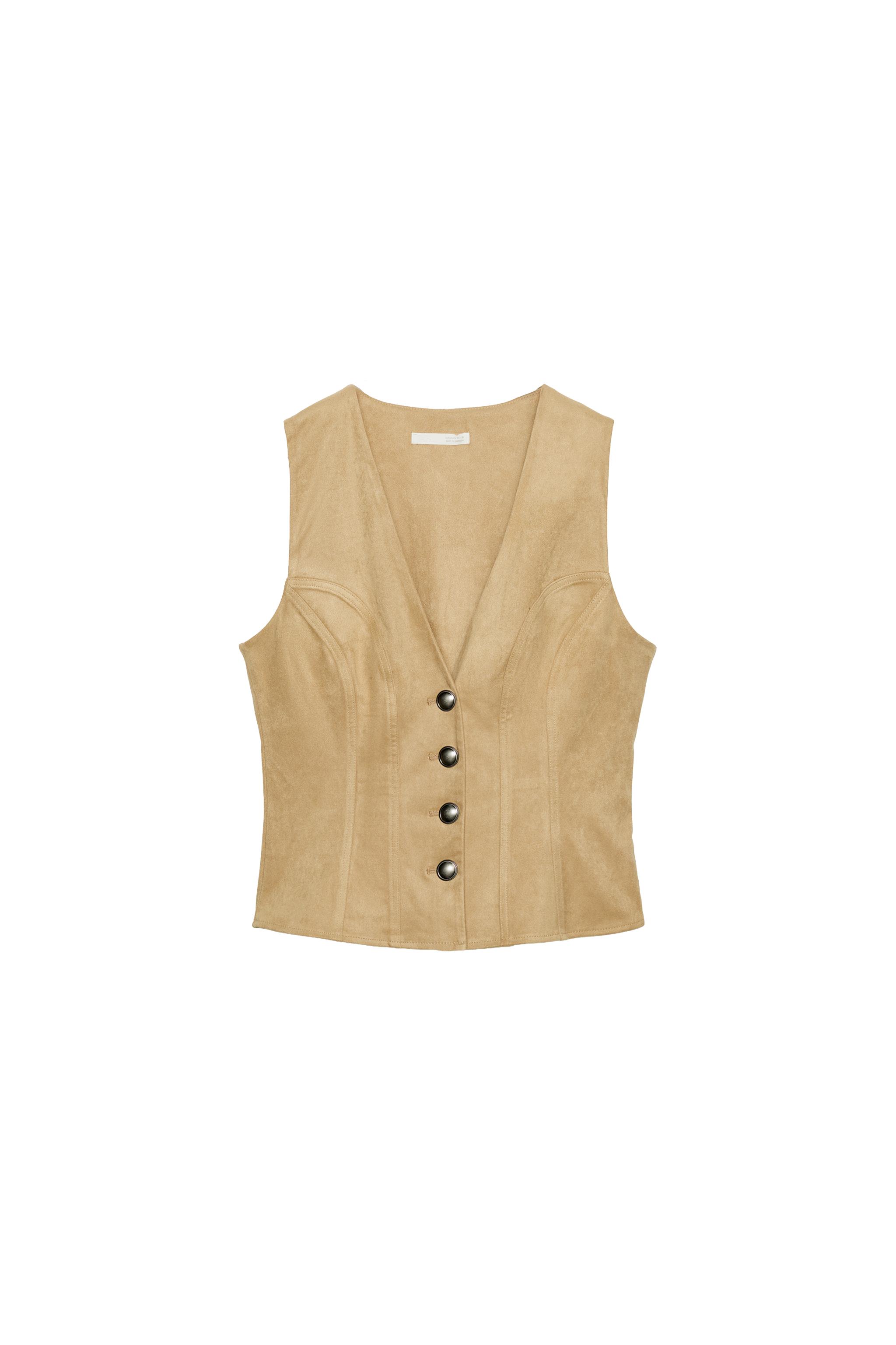 フェイクスエード ボタンベスト - チョコレートブラウン | ZARA Japan