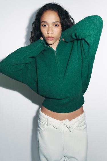 Zara ZIP KNIT JUMPER - Green