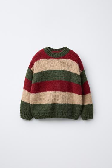 STRIPED WOOL BLEND KNIT JUMPER - Ecru / Maroon by Zara - Image 0