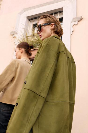 FAUX SUEDE COAT - Pistachio by Zara - Image 6