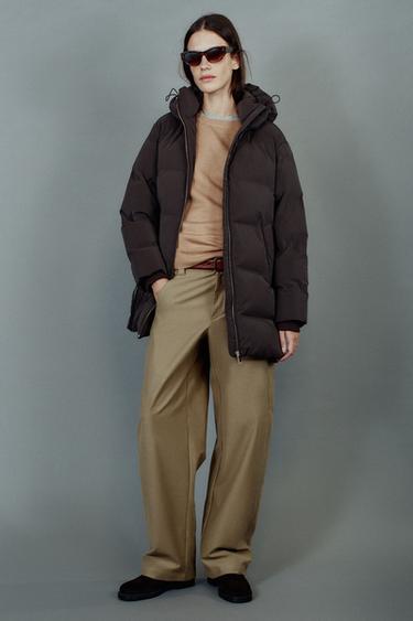 ANORAQUE EFEITO DE CAUCHO CAPUZ WINDPROOF - Castanho da Zara