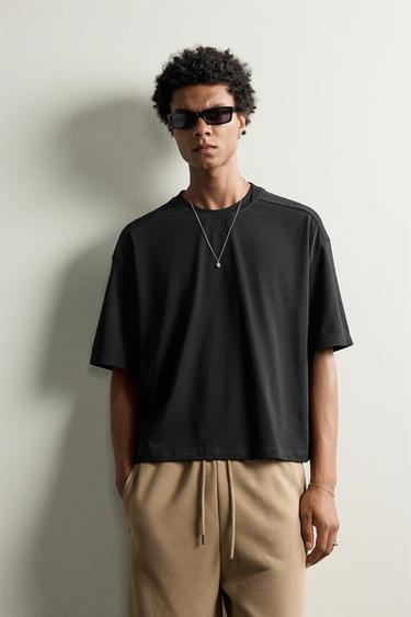 Zara WASHED RELAXED-FIT T-SHIRT - Dark anthracite
