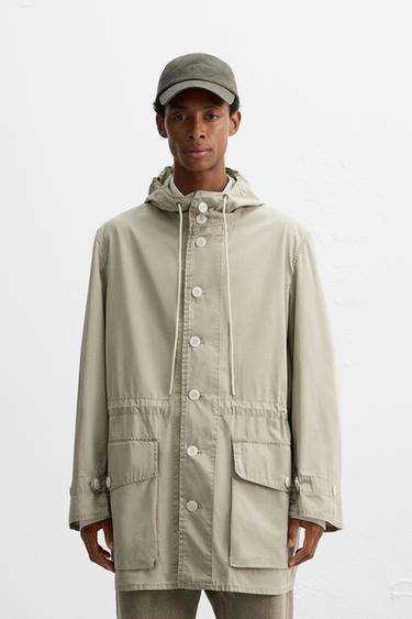 PARKA COURTE EN COTON - Vert gris de Zara - Image 1