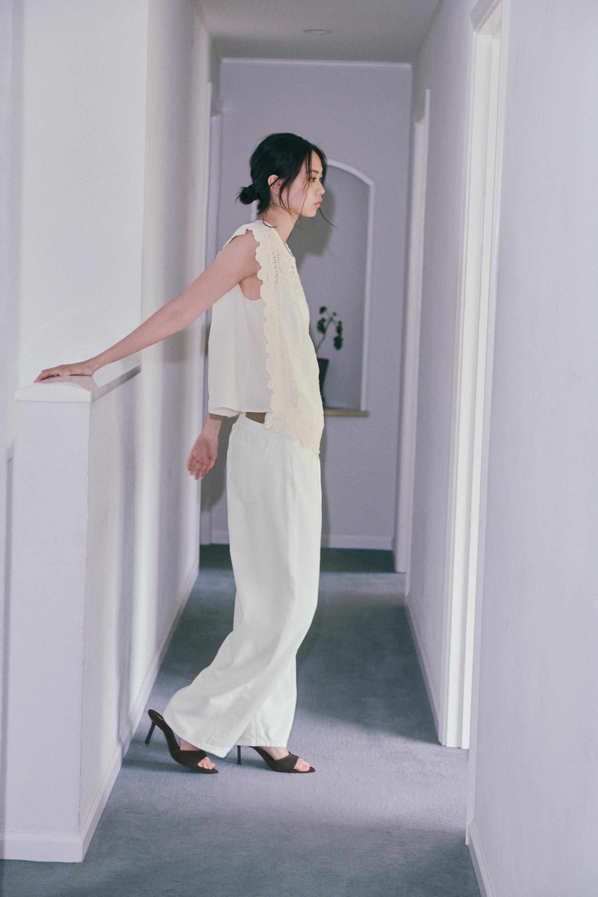 プリーツ入りコットンパンツ ZW COLLECTION - ホワイト | ZARA