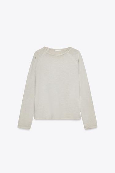 ВЫСТИРАННАЯ ФУТБОЛКА С ДЛИННЫМИ РУКАВАМИ — ПЕСОЧНЫЙ от Zara