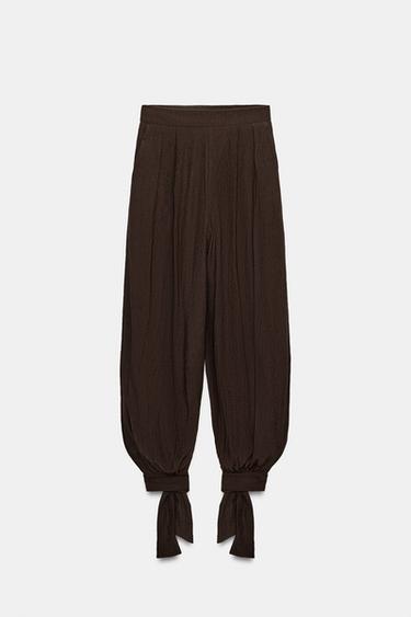PANTALON BOUFFANT À LACETS - Marron foncé de Zara - Image 4