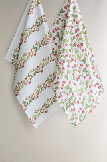 SET STROFINACCI CUCINA COTONE FIORI (SET DA 2) - Bianco / Rosso di Zara - Immagine 0